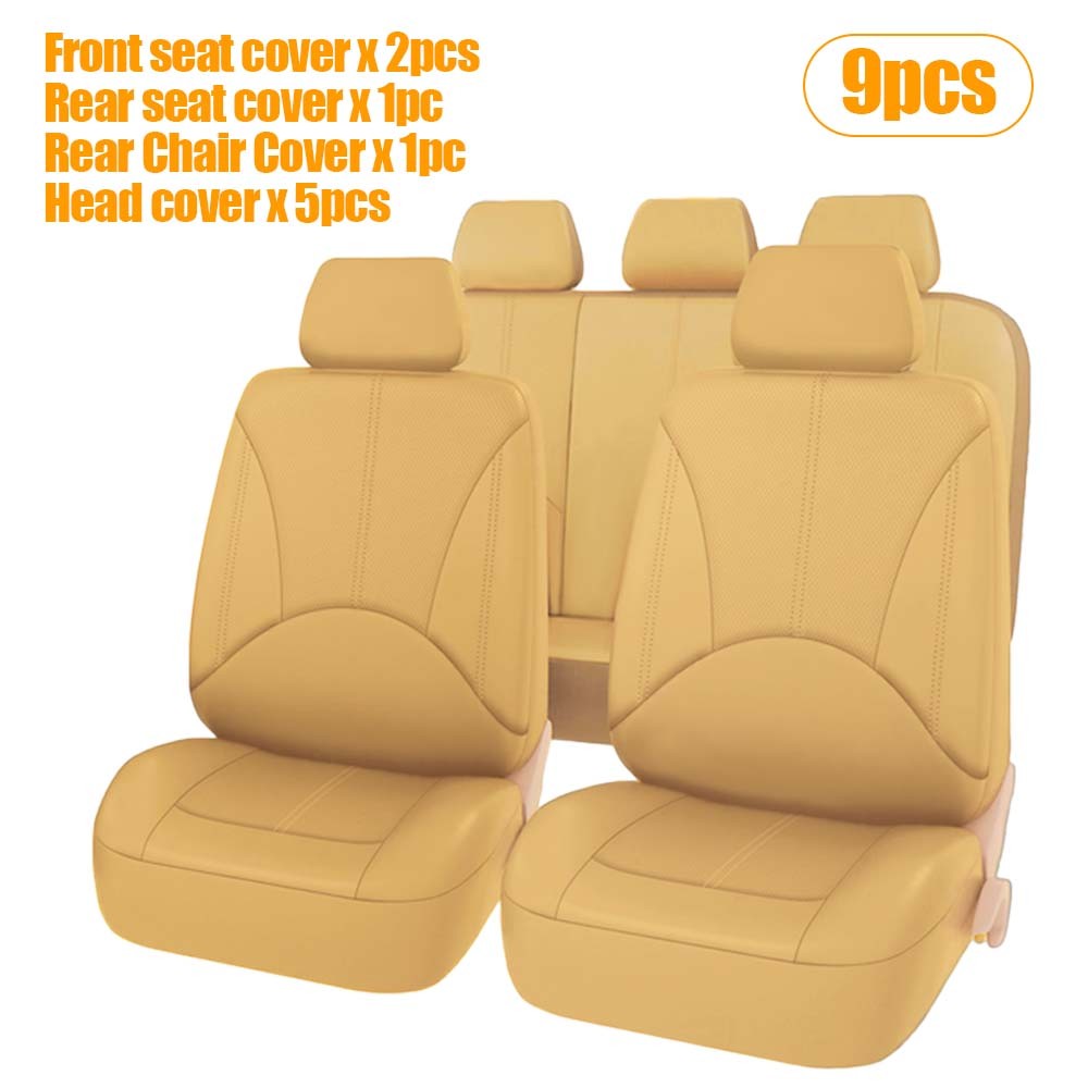 AUTOA 9 Pcs PVC Leather Car Seat Covers Full Set, Front & Rear Bench Waterproof Seat Cover Fit for SUV,Sedan,Van, Airbag Compatible, White