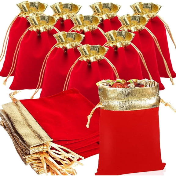 20 Pack  Velvet Bags with Drawstrings 6x5 Inch Velvet Bags for Jewelry with Golden Rim Soft Velvet Drawstring Bags Velvet Cloth Jewelry Pouches for Christmas Wedding Birthday Candy Party Favor ﻿