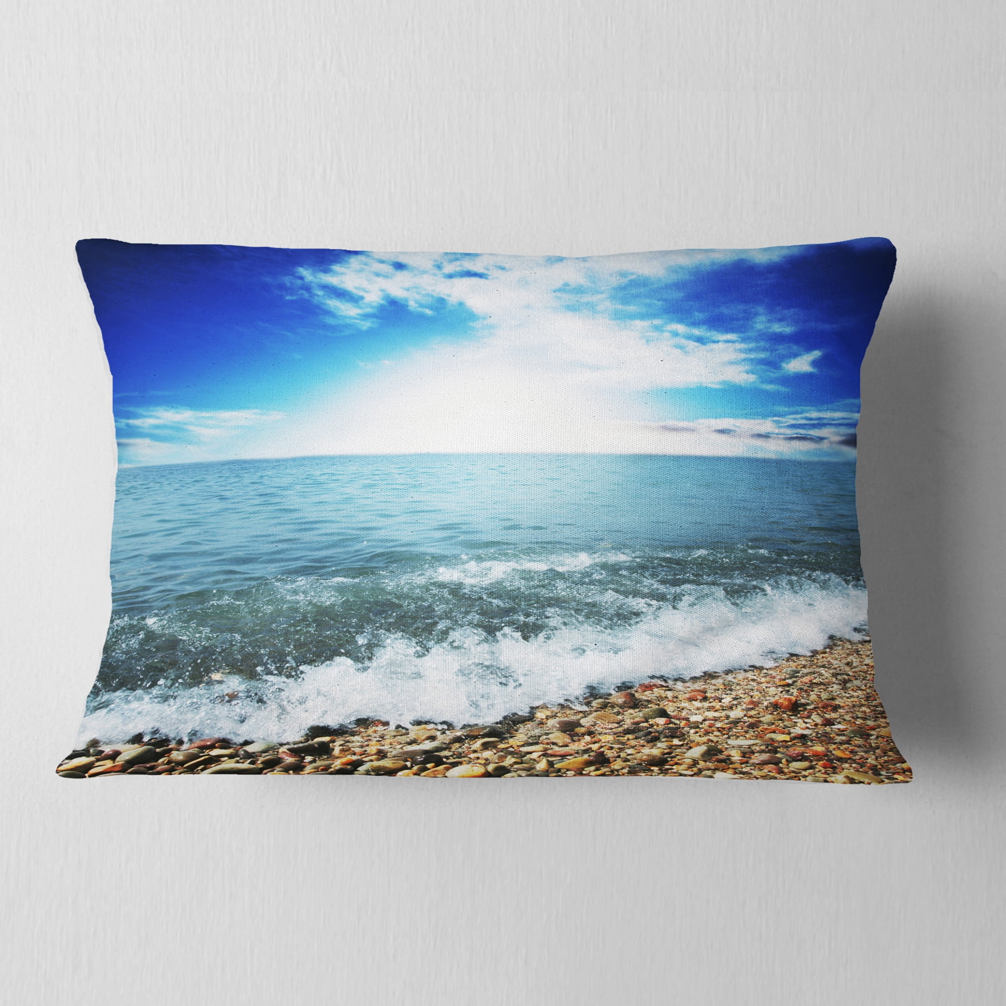 Designart Crystal Clear Blue Sea Waves - Seascape Throw Pillow - 12x20
