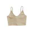 thumbnail image 1 of Txlixc Blusas cortas sin espalda con cuello en V y tirantes finos acanalados para mujer Txlixc Sexy, 1 of 5