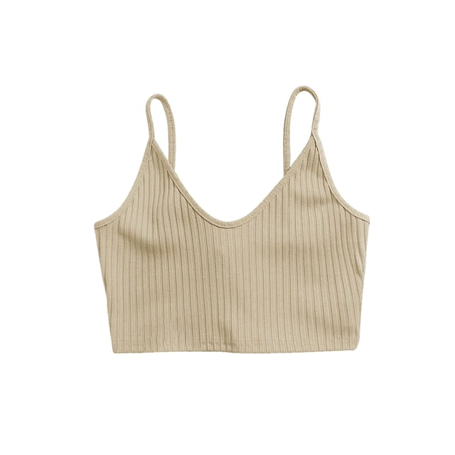 Txlixc Blusas cortas sin espalda con cuello en V y tirantes finos acanalados para mujer Txlixc Sexy