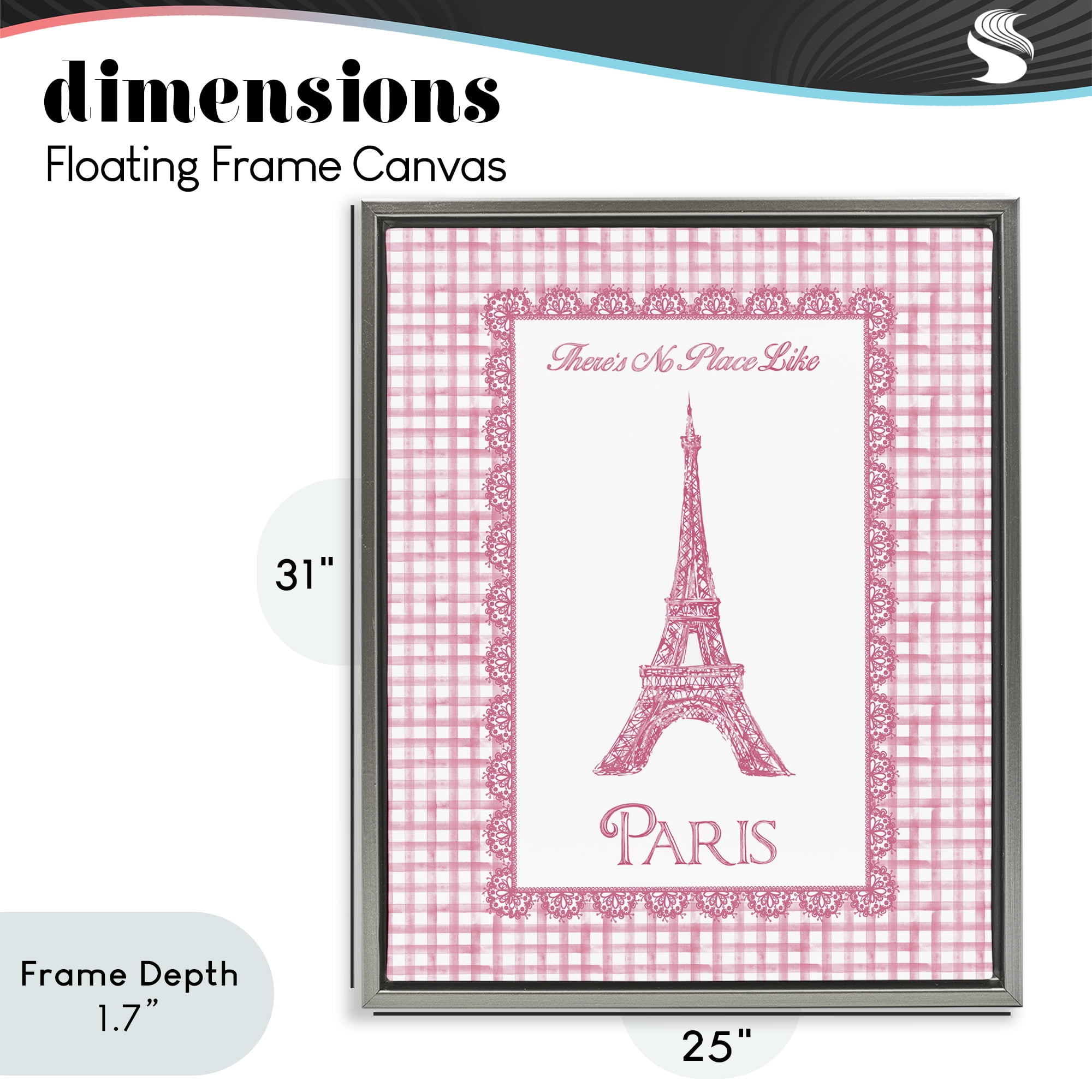 Stupell Industries No Place Like Paris Pink Lace Gray Framed Floater Canvas Wall Art, design by Conrad Knutsen
