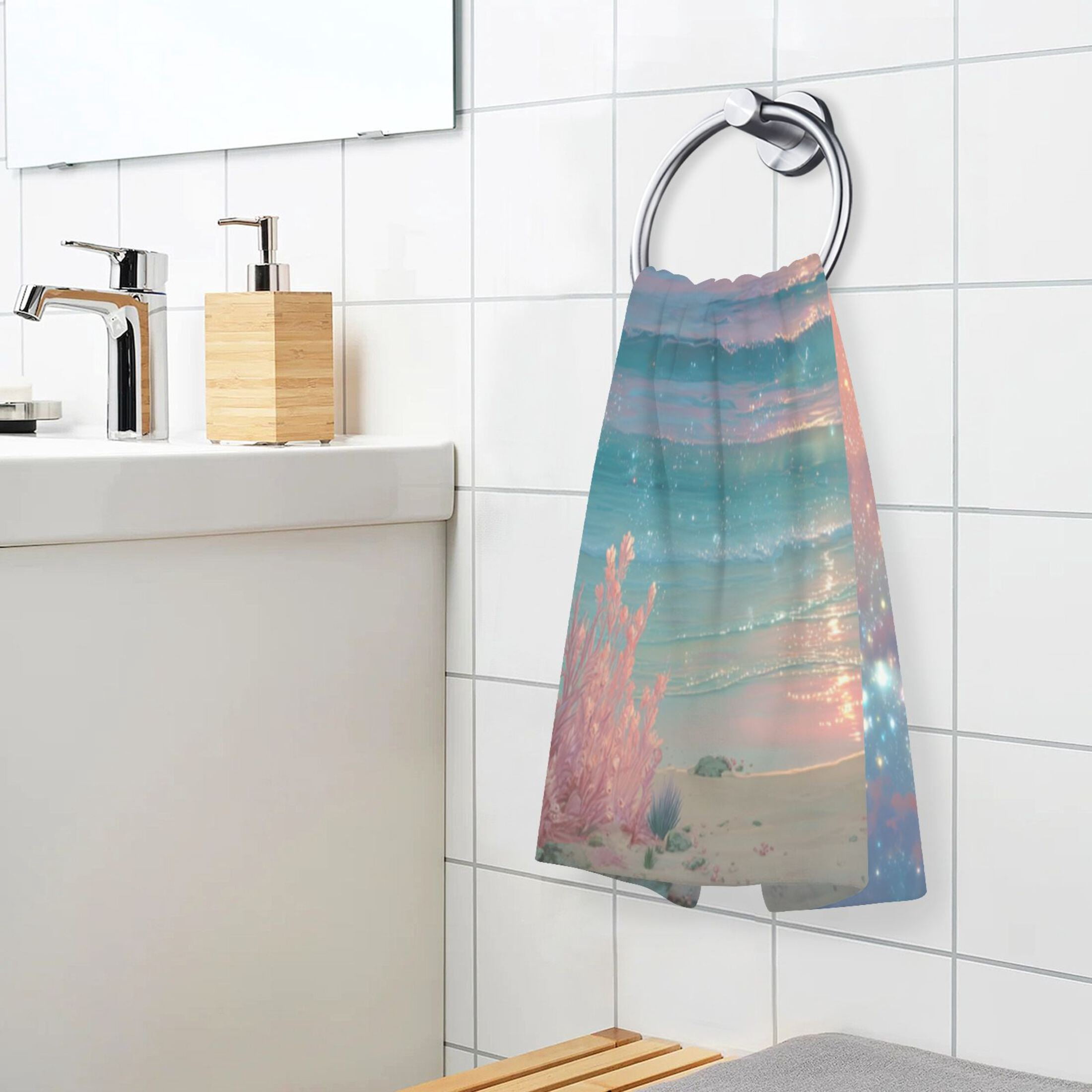 2 Pieces of Cotton Towel Face Towel Set Hand Towel Bath Towel Cotton Bath Towel Sets Tropical Beach Sunset