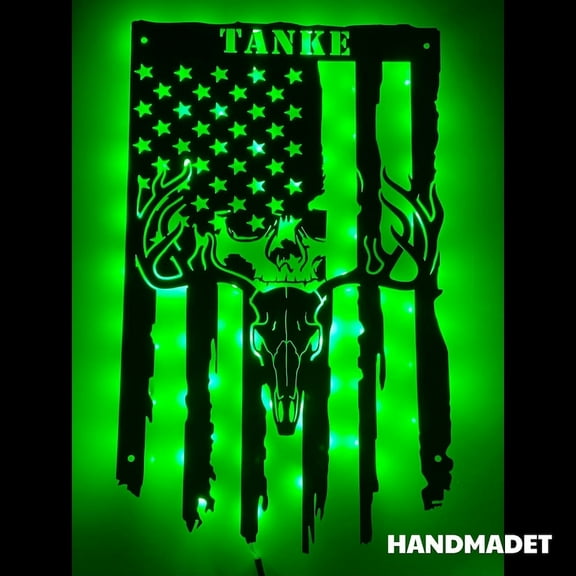 Handmadetneonsign US Flag Deer Head Metal Wall Art Light, Deer Metal Sign Wall Decor, Deer Metal Decor 48366