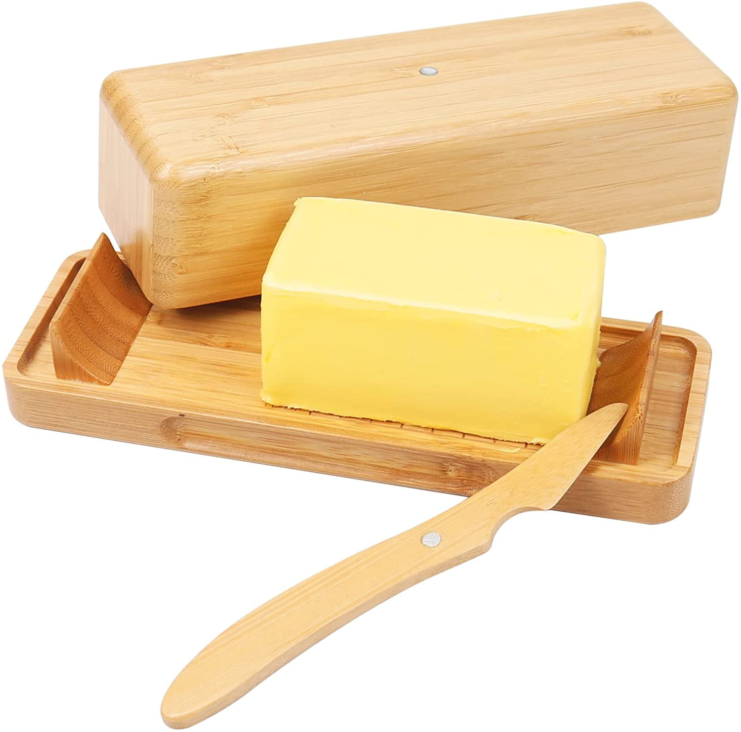 Bamboo Butter Dish with Lid 8.7'x 3.1'x 3', Kitchen Utensil Organizers by HTB