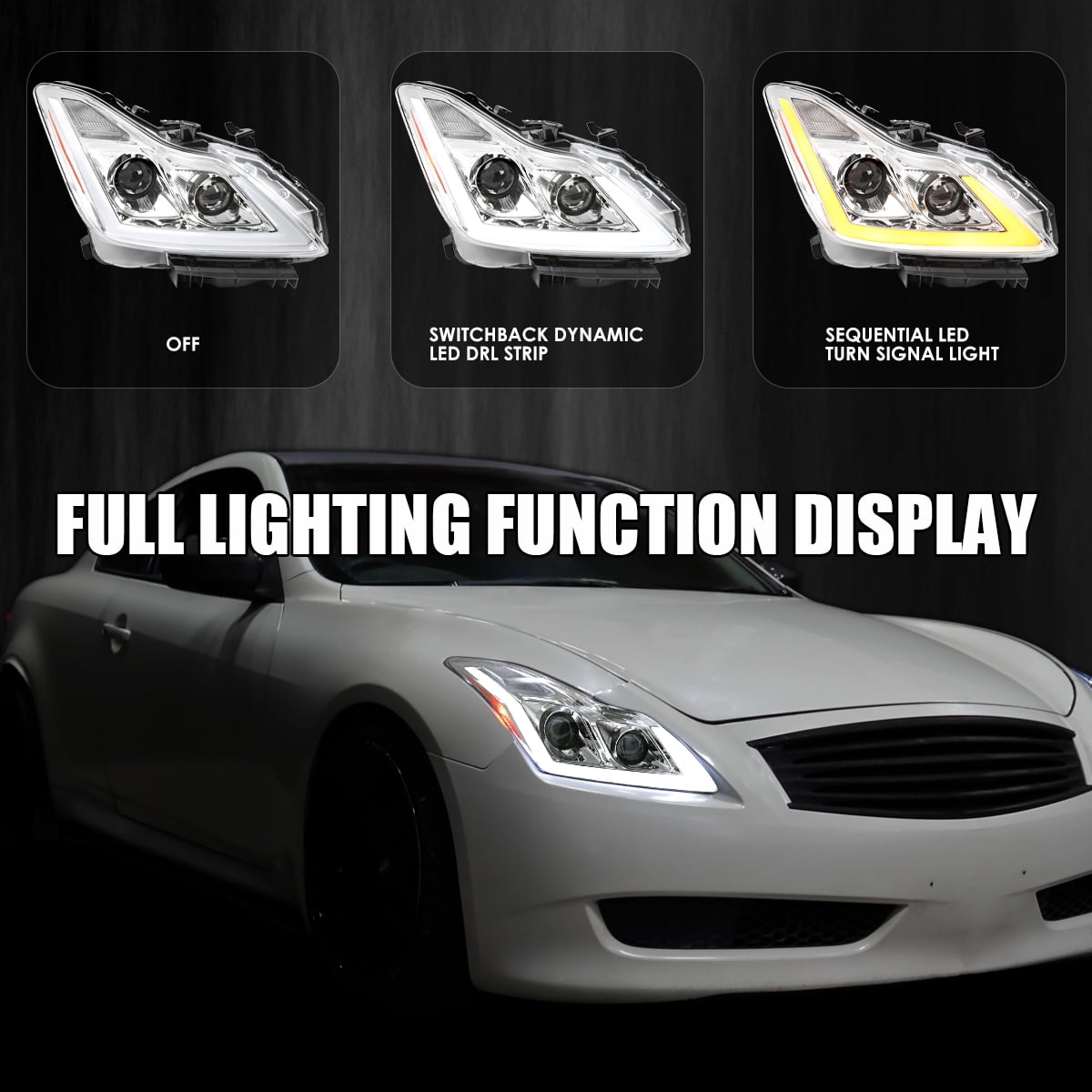 Spec-D Tuning Chrome Projector Headlights, LED Sequential Turn