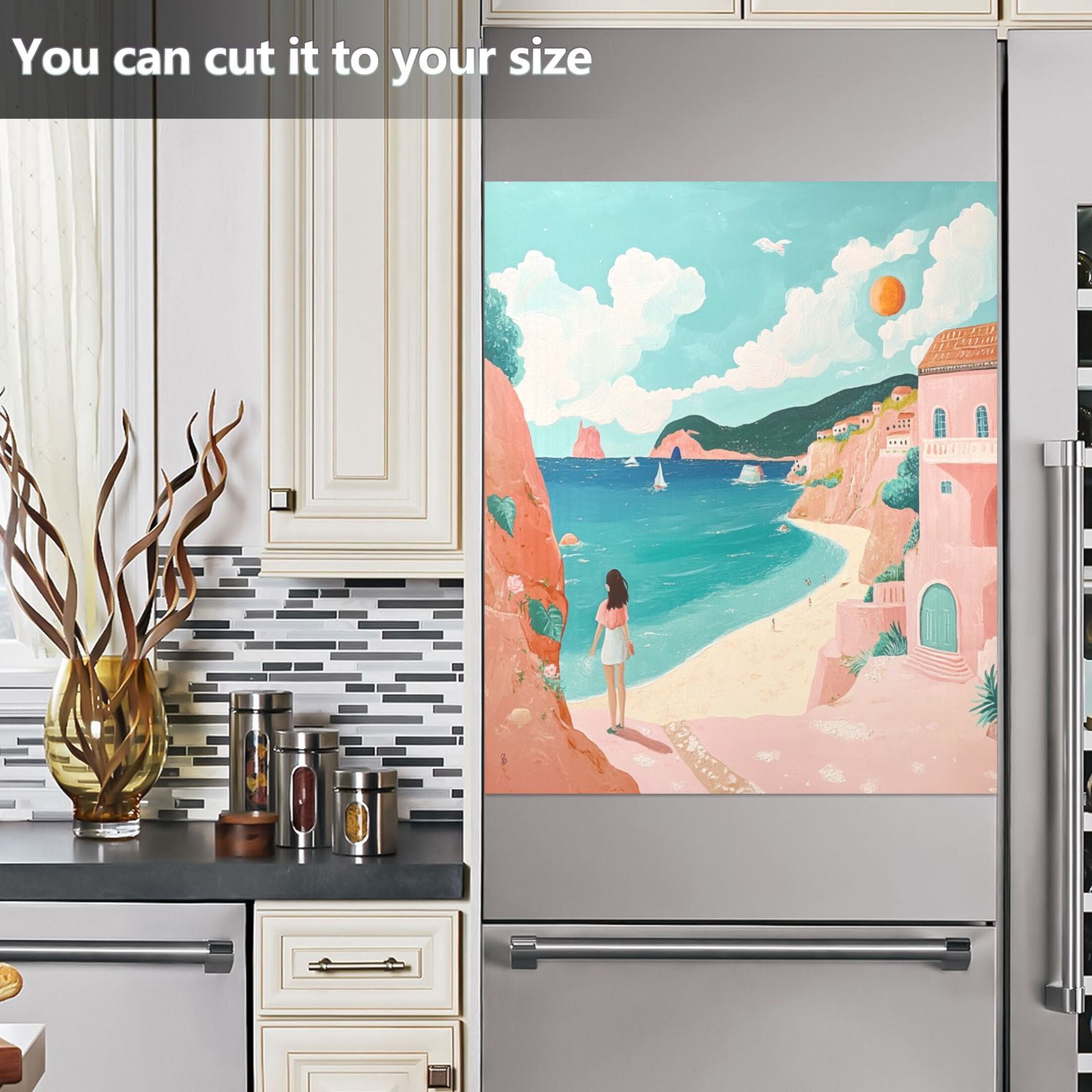Dishwasher Magnetic Sticker 23x26 Inch Refrigerator Magnetic Sticker Washing Machine Magnetic Sticker Kitchen Panel Magnetic Sticker Home Decor Beautiful Cartoon Seaside