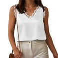 thumbnail image 2 of NIEWTR Silk Satin Tank Tops for Women V Neck Sleeveless Summer Loose Fit Basic Blouses Shirt（A01-White,S), 2 of 5