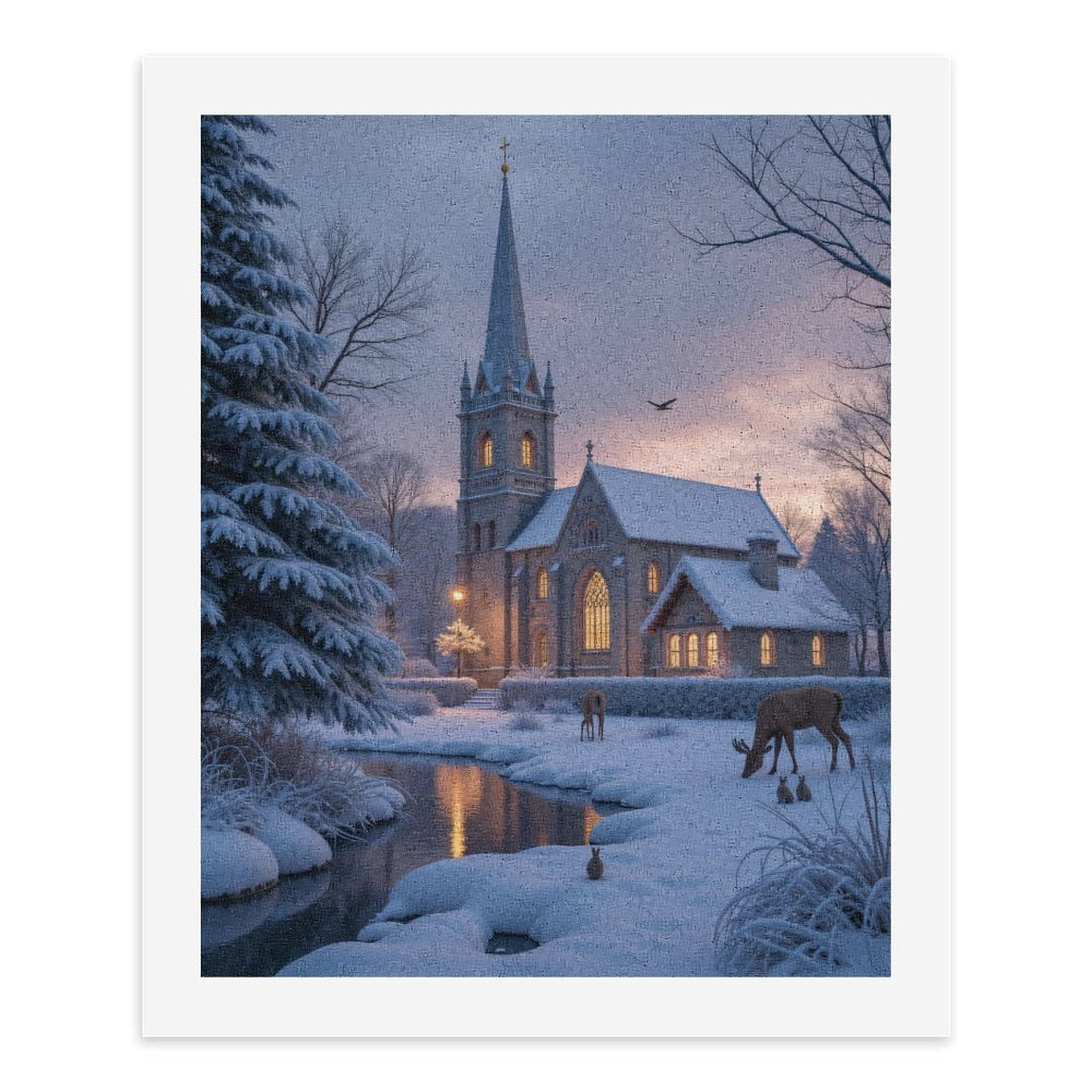 Paint by Numbers Kit for Adults, Winter Church Scene With Deer River Paint by Numbers, Easy Paint by Numbers Kit for Adults Beginner, DIY Adult Paint by Number Kits on Canvas, Home Decor