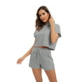 thumbnail image 3 of Women's 2 Piece Outfits Summer Cap Sleeve Hoodie Tops And Lounge Shorts Sweatsuits Sets, 3 of 7
