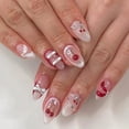 thumbnail image 3 of 24Pcs Pink Round Head Almond Fake Nails with Heart Shape Rhinestone Wearable Ballerina False Nail Tips Full Cover Press on Nail FGS, 3 of 7