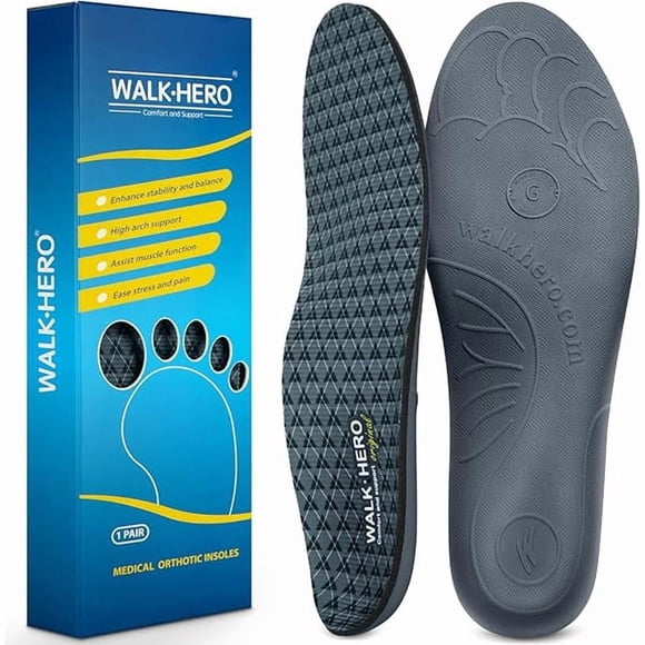 ccwmincc Walkhero Plantar Fasciitis Inserts - Arch Support Orthotic Insoles for Flat Foot and Foot Pain, Everyday Comfort and Support (Mens 7-7 1/2 | Womens 9-9 1/2 Gray)