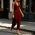 thumbnail image 7 of IUYRTFE Women Cotton Linen V Neck Button Down Jumpsuit Sleeveless Wide Leg Romper with Pockets, 7 of 7