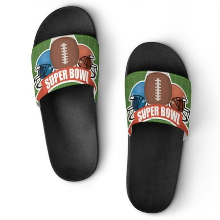 

GZHJMY Stylish Slides for Women Men Superbowl Sport Poster with Balloon and Helmet Soft Flexible Slip-on Sandals Slippers