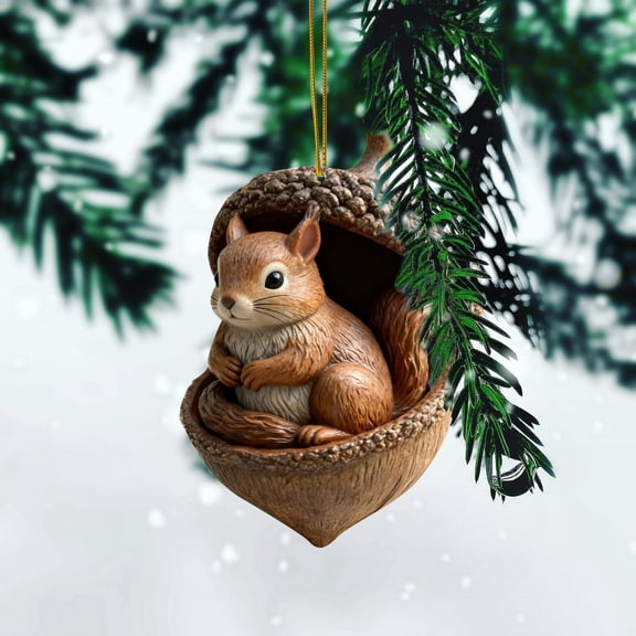 Squirrel Acorn Ornaments 2D Acrylic Forest Animal Christmas Tree Ornaments 3.15In Pine Cone Animal Decoration Woodland Creature Figurine Hanging Ornament Home Party Décor(Squirrel)#1745