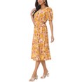 thumbnail image 4 of INSPIRE CHIC Women's Summer Casual Floral Dress with Pockets Puff Sleeve Round Neck Cutout Waist Boho Flowy Midi Dress, 4 of 5