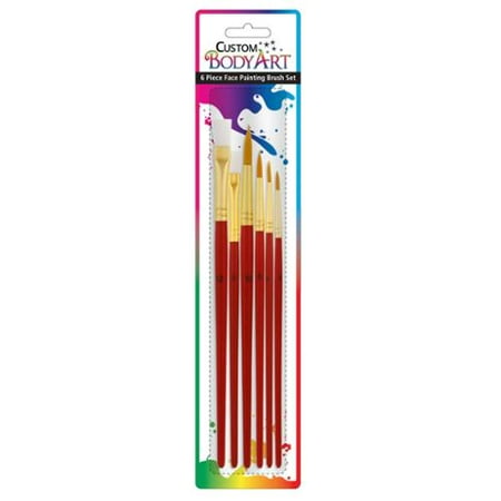- Custom Body Art 6 Piece Nylon Hair Face Painting Brush Set - 4 Round Size 2-4-6-10, 2 Flat Size 8-12