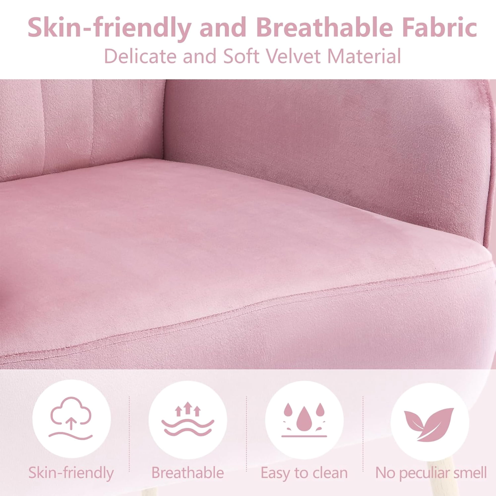 Modern Accent Chair with Velvet Fabric, Soft Ergonomic Upholstered Armchair Comfy Single Sofa Lounge Chair for Living Room, Apartment, Office,Pink
