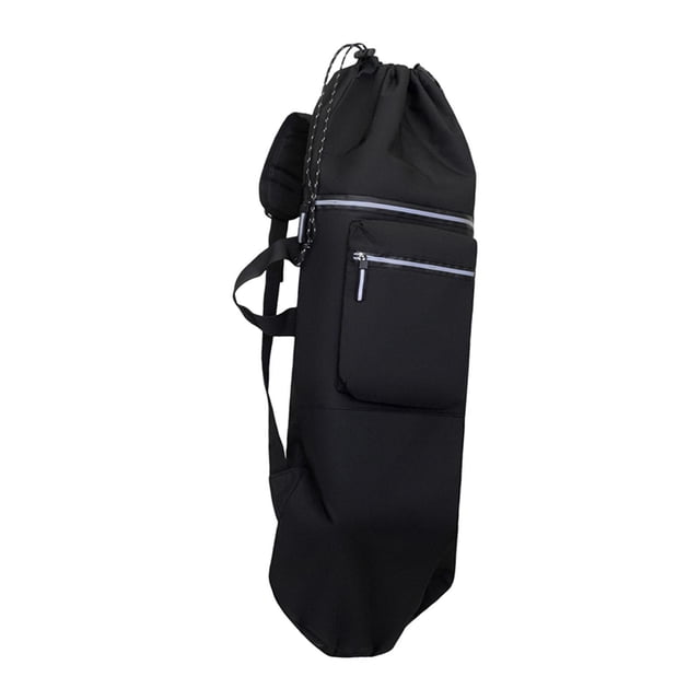 Mochila para monopatín con cierre de cordón, bolsa de almacenamiento impermeable para longboard Negro