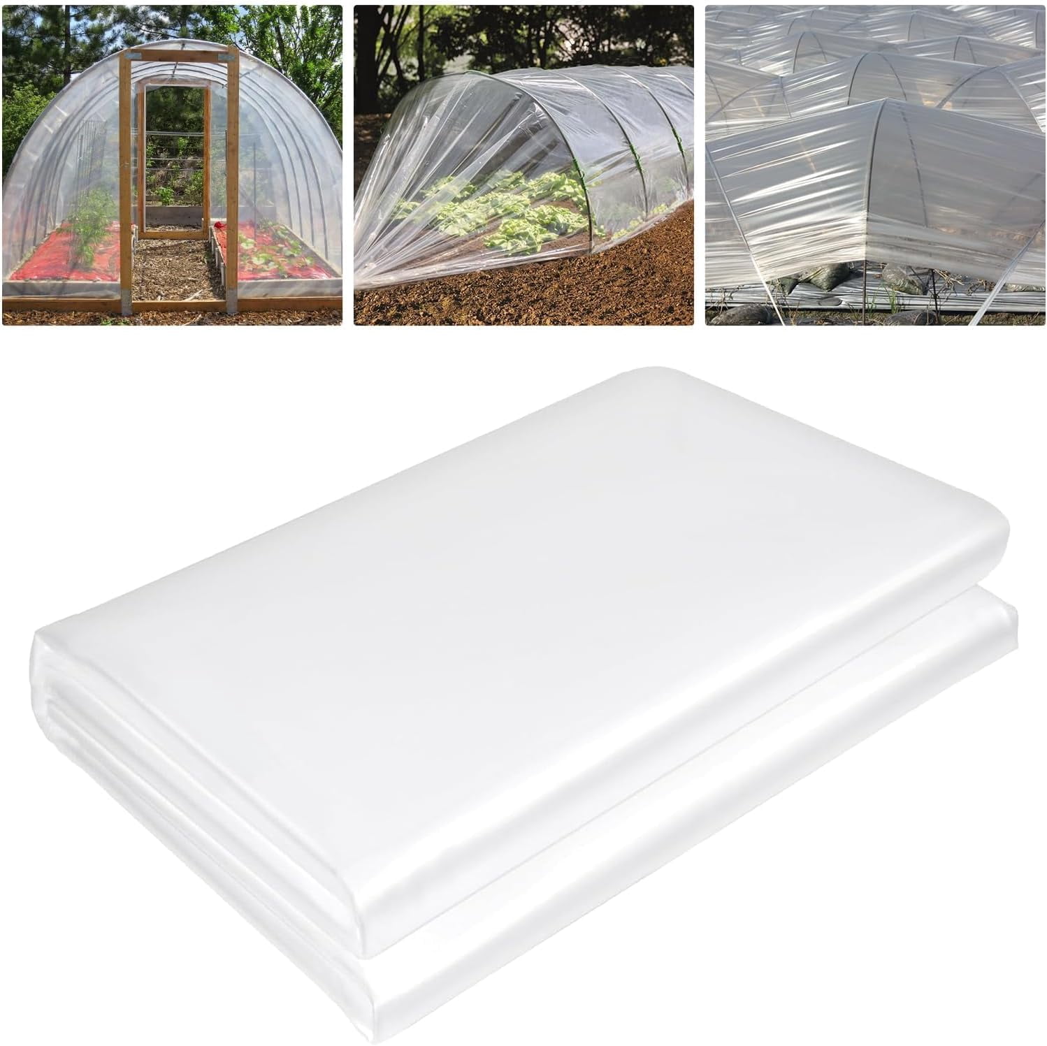 QinaQin 26x50 FT Greenhouse Plastic Sheeting,6 Mil Thickness,Waterproof Plastic Covering for Winter,UV Resistant Clear Polyethylene Film for Farms,Garden,Transparent