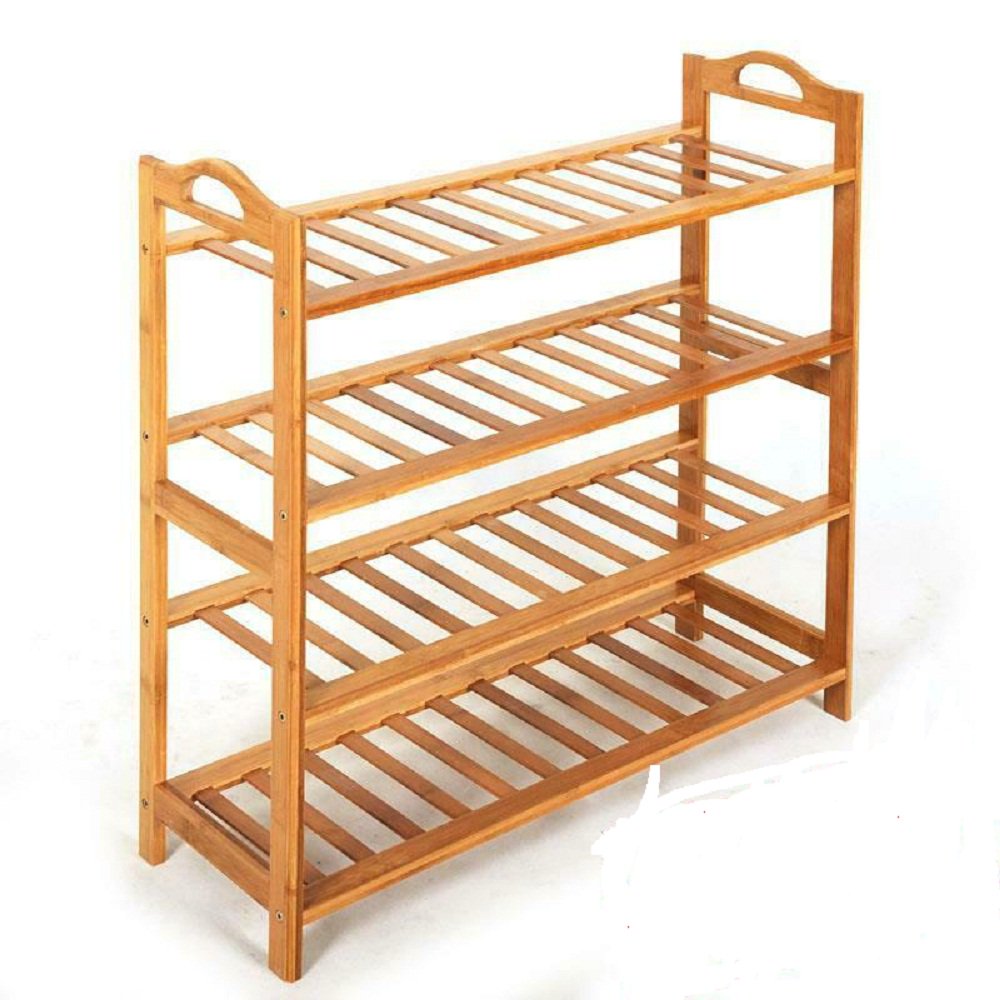 4 TIER NATURAL BAMBOO WOODEN SHOE RACK ORGANISER STAND STORAGE SHELF