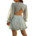 thumbnail image 4 of Women Printed Pattern Dress  Long Sleeve Deep V-neck Multiple Layer One-piece  S/ M/ L/ XL, 4 of 5