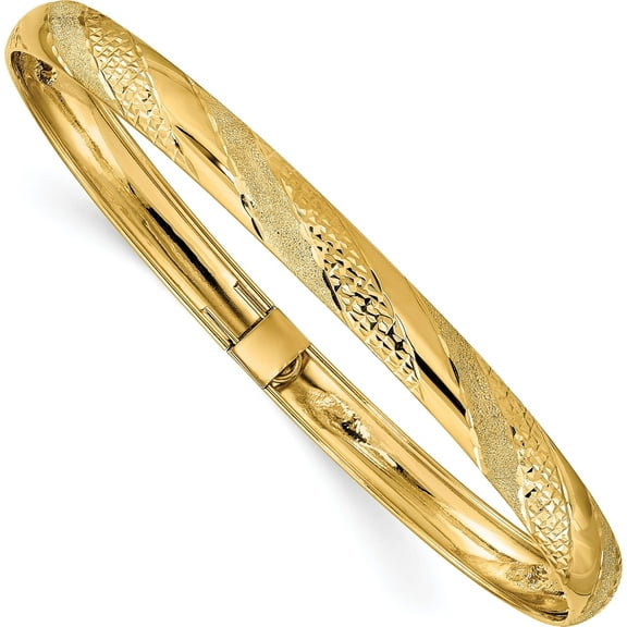 14K Yellow Gold Twisted Diamond-Cut Flexible Bangle (7.5 X 6.2) Made In United States db697