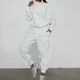 thumbnail image 2 of Women's Polar Fleece Sweatsuits Fall Winter Sports Casual Two Piece Outfits Quarter Zip Pullovers Joggers Pants Tracksuits (L, White), 2 of 6