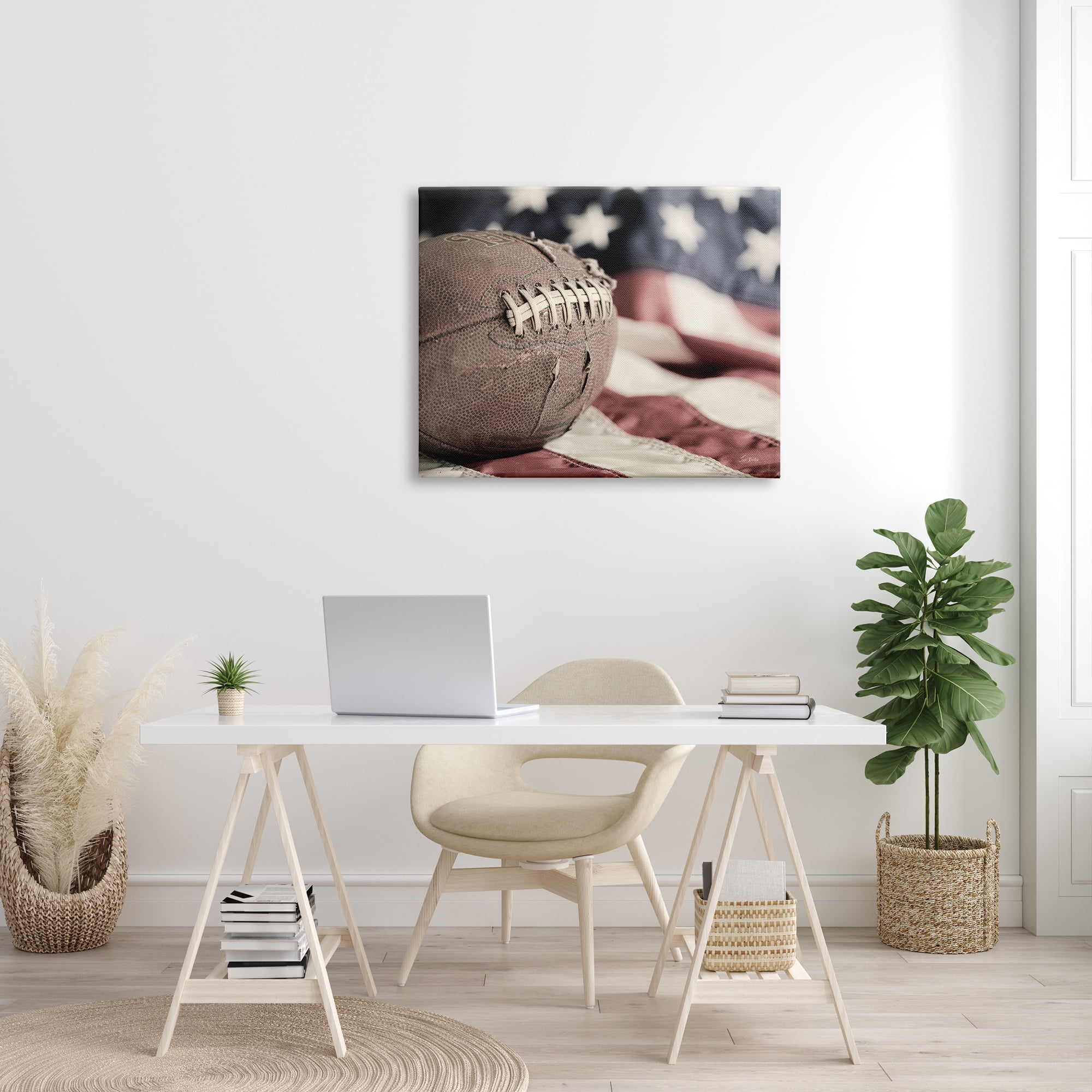 Stupell Industries Football & American Flag Sports Photography Gallery Wrapped Canvas Print Wall Art, 40 x 30