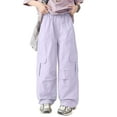 thumbnail image 5 of 5-6 Years Toddler Parachute Pants For Girls Elastic Waist Wide Leg Cargo Pants With Pockets Jogger Trousers Cargo Pants for Fall and Winter Purple Joggers Pants, 5 of 6