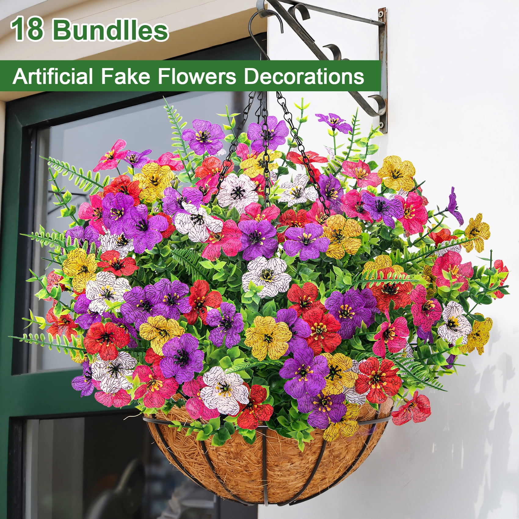 Scidweet Artificial Flowers, 18 Bundles Faux Fake Silk Flower Plants for Outdoors Spring Summer Patio Garden Porch Yard Home Decor