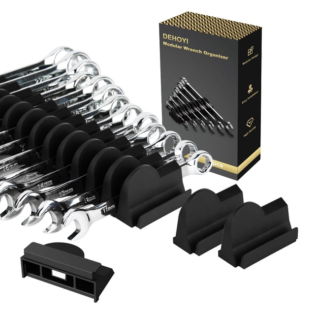 48PCS Magnetic Wrench Organizer for Tool Drawer,Wrench Holder with Metric&SAE Label,Modular Tool Storage Rack for Screwdriver and Ratchet&i