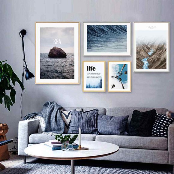5 PCS 55 x 75cm Blue Ocean Sand Beach decoration Ocean mountains Reef Combination Paintings Living Room Wall Art Picrtures Oil Painting