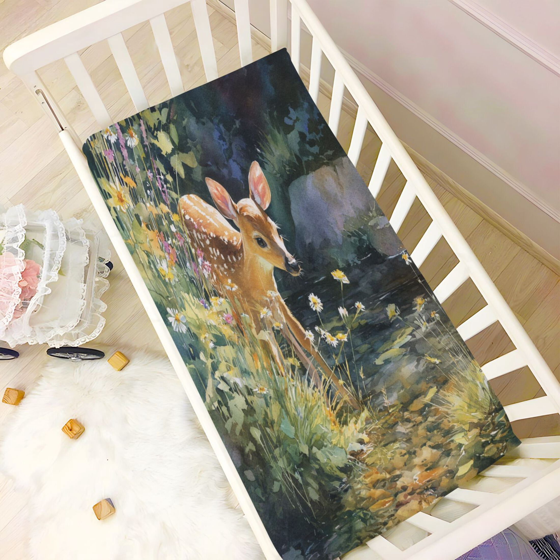 Baby Essentials 52”x 28”- Standard Cotton-like Modal Elastic- Little Deer Design Crib Sheets for Newborns and Toddlers