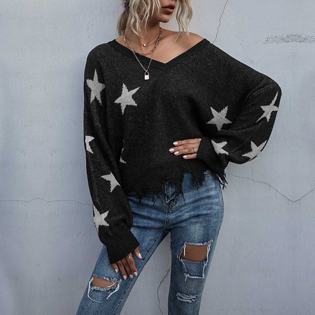 RKSTN Chandails pour Femmes Mode Décontractée Couleur Unie Col en V Pull Ample Tricoté Automne