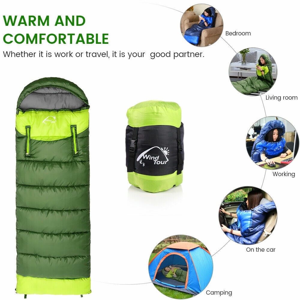 CJC Wearable Sleeping Bag for Adults and Kids Winter Temp Range (5°F to 50°F) Cold Weather Waterproof Sleeping Bag With Zipper for 3-4 Season Camping Climbing Outdoor, Green, Right zipper