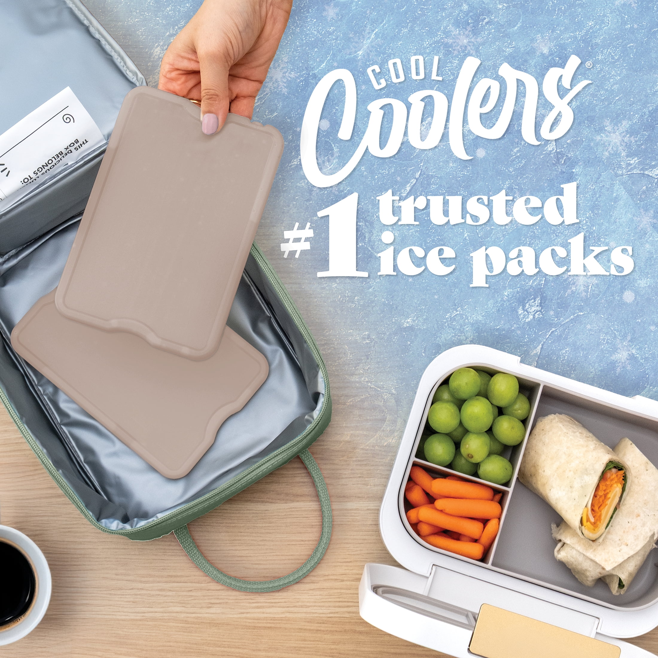 Cool Coolers by Fit & Fresh XL Slim Ice Packs, Space Saving Reusable Ice Packs for Lunch Boxes, Freezer Packs, Reusable Ice Packs for Lunch Boxes & Coolers, 4pk, Taupe