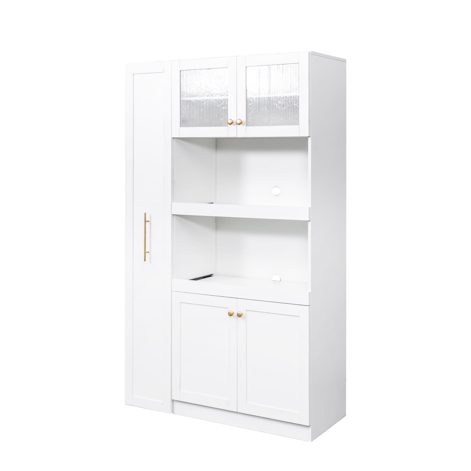 Newboti Furniture Kitchen Pantry Cabinet With Multi-Functional Pull-Out Multi-Tier Storage Shelf,Farmhouse Storage Cabinet With 4 Doors,Pantry Organizers For Kitchen,Dining Room(White) 54766