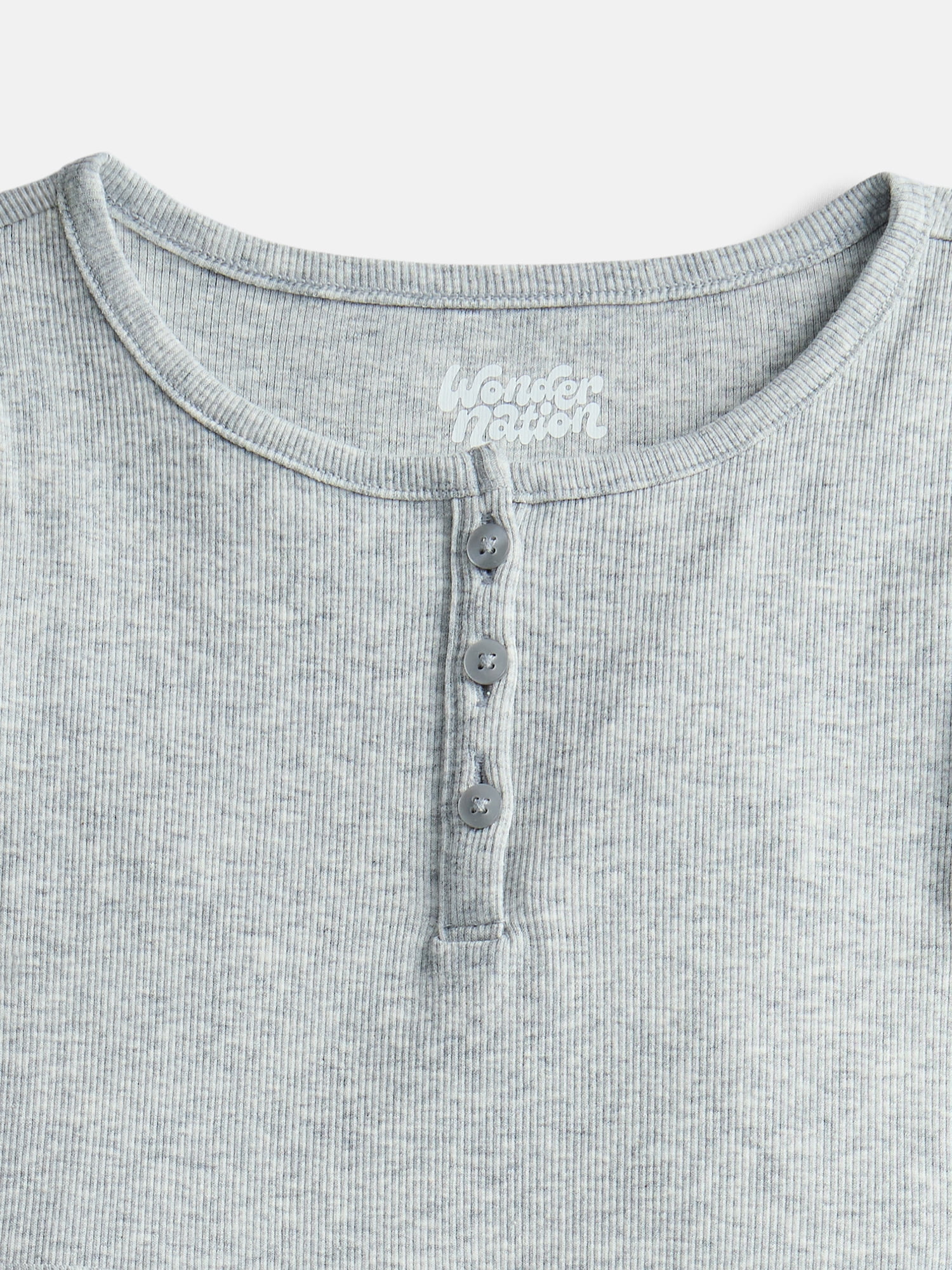 Wonder Nation Girls' Ribbed Henley Dress with Short Sleeves, Sizes 4-18