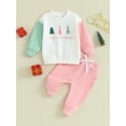 thumbnail image 2 of Wassery Toddler Baby Girls Christmas Outfits 2Pcs Infant Girl Fall Clothes Set Christmas Tree Embroidery Contrast Color Long Sleeve Sweatshirts and Pants Set 3M-3T, 2 of 8
