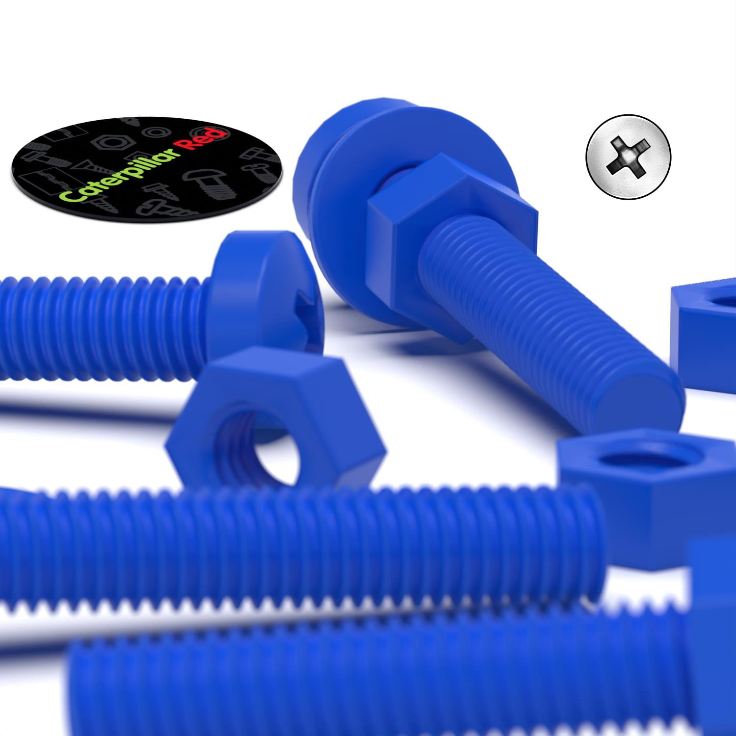 20 x Blue Pan Head Screws Polypropylene (PP) Plastic Nuts and Bolts, M3 x 20mm, Washers, (3/32 x 25/32 in)