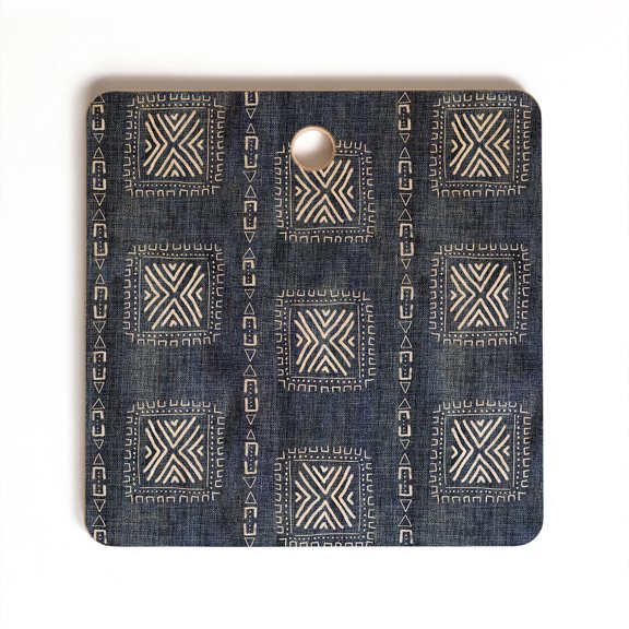 Society6 Schatzi Brown Mudcloth 3 Denim Square Cutting Board