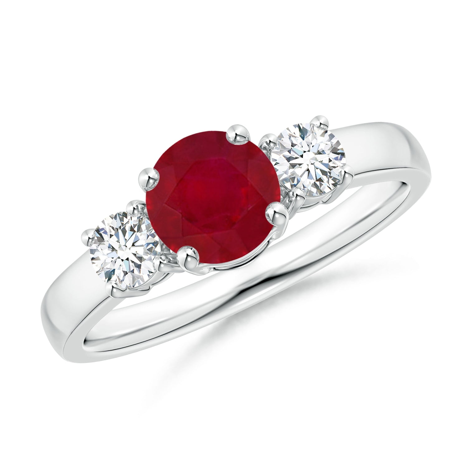 Angara July Birthstone Ring Classic Ruby and Diamond Three Stone