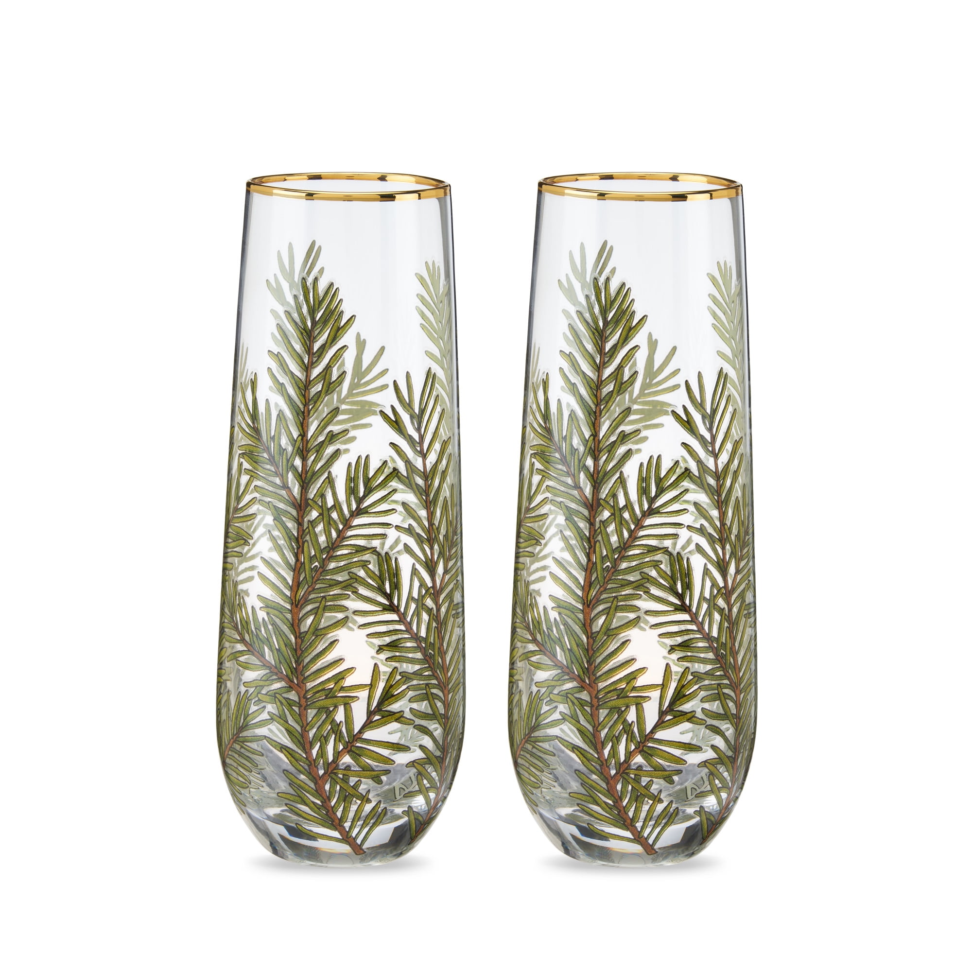 Twine Woodland Stemless Champagne Glasses, Festive Gold Rim Flutes