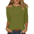 thumbnail image 1 of DENGDENG 3/4 Length Sleevewomens Tunic Tops Crew Neck Button Down T Shirts Elbow Sleeve Casual Summer Tops Spring Three Quarter Length Shirts Trendy Solid Color Blouses Mint Green L, 1 of 5