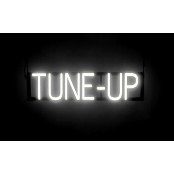 SpellBrite TUNE-UP LED Sign for Business. 25.9" x 6.3" White TUNE-UP Sign Has Neon Sign Look With Energy Efficient LED Light Source. Visible from 500+ Feet, 8 Animation Settings.