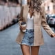 thumbnail image 5 of Blazer para mujer, chaqueta con mangas fruncidas 3/4, chaqueta de oficina para negocios, traje deportivo, gabardina, 5 of 6