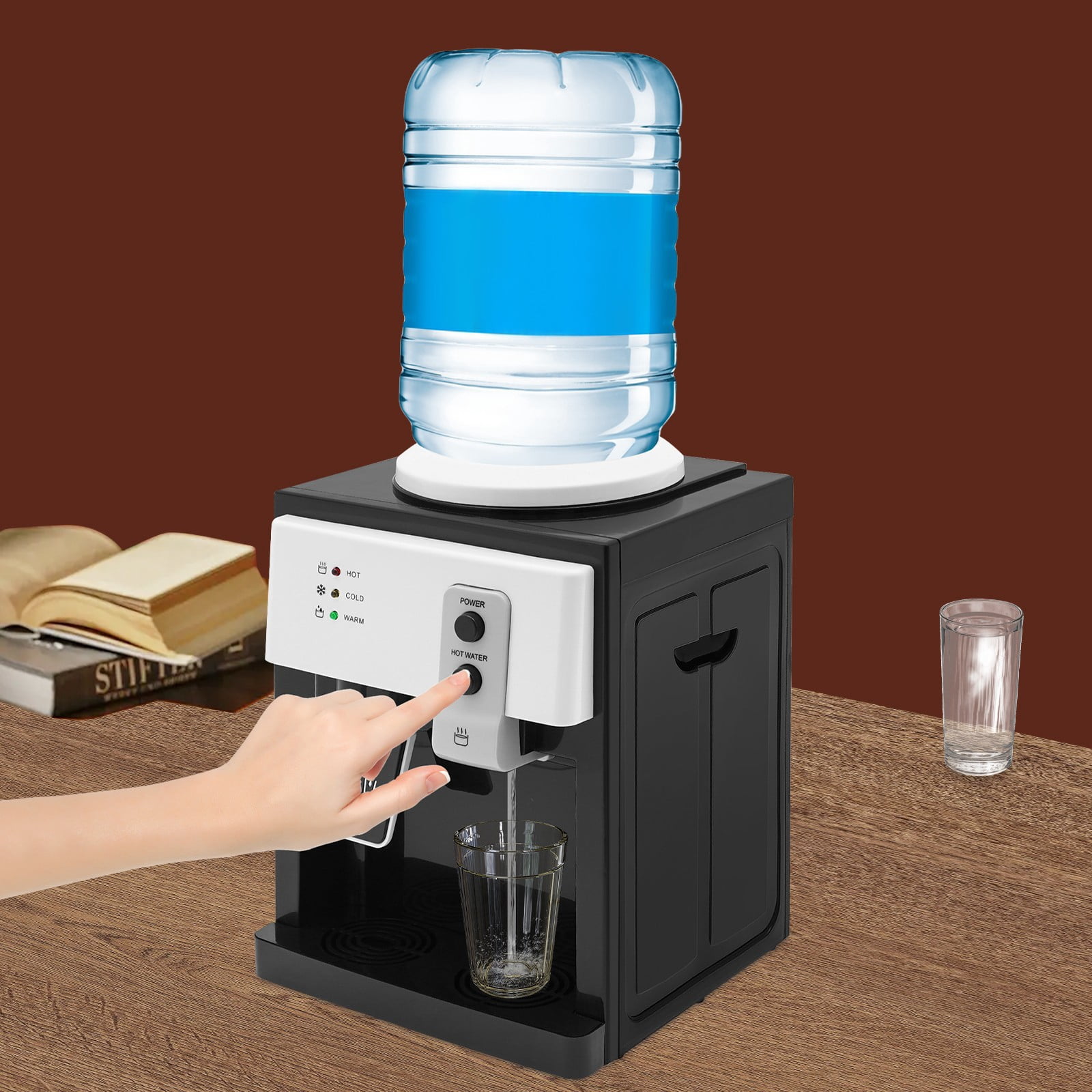 110V 27*24*36cm Top Loading Water Cooler Dispenser Black Space Saving Hot Cold Water Dispenser with Long Power Cable