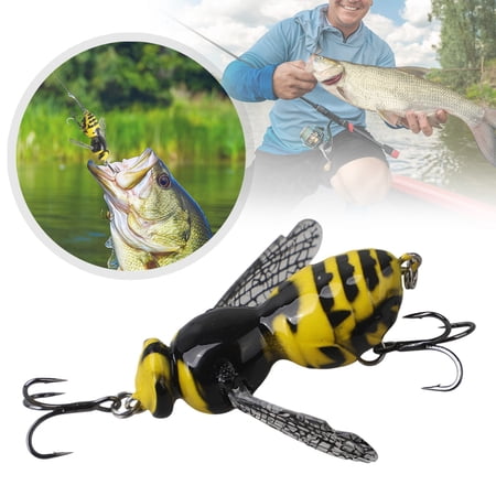 Bee Fly Topwater Fishing Lures Floating Insect Hard Bait with Treble Hooks Realistic Wing Surface Popper Lures Freshwater Crankbait for Bass Trout and Panfish Shore & Boat Angling
