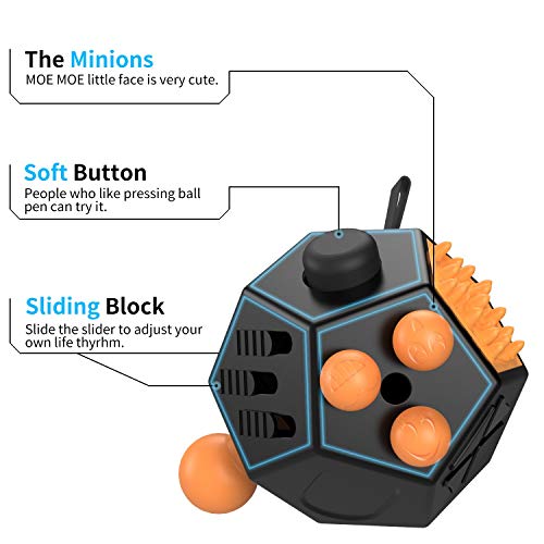 Atic 12 Sided Fidget Cube Fidget Twiddle Cube Dodecagon Stress Relief Hand Toy Decompression For Add Adhd Autism Kids And Adults Black Orange Walmart Com Walmart Com